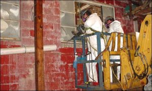 Removal of asbestos-containing window systems, interior view